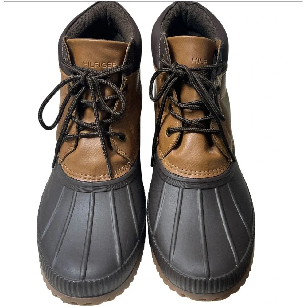 Tommy Hilfiger Duck Boots Mens Size 12 Brown‎ Beige Lace Up Ankle Boots Casual